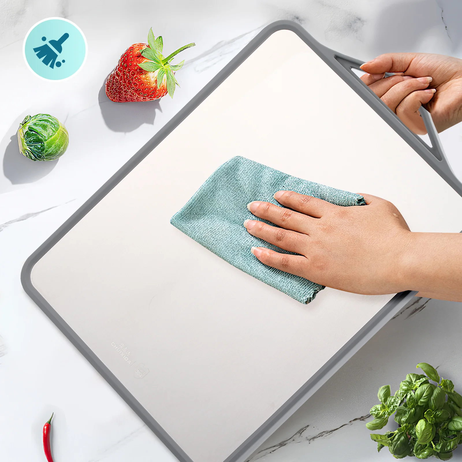 

Разделочная доска из нержавеющей стали с нескользящим основанием, устойчивая к царапинам, можно мыть в посудомоечной машине, многофункциональный кухонный гаджет для безопасной еды
