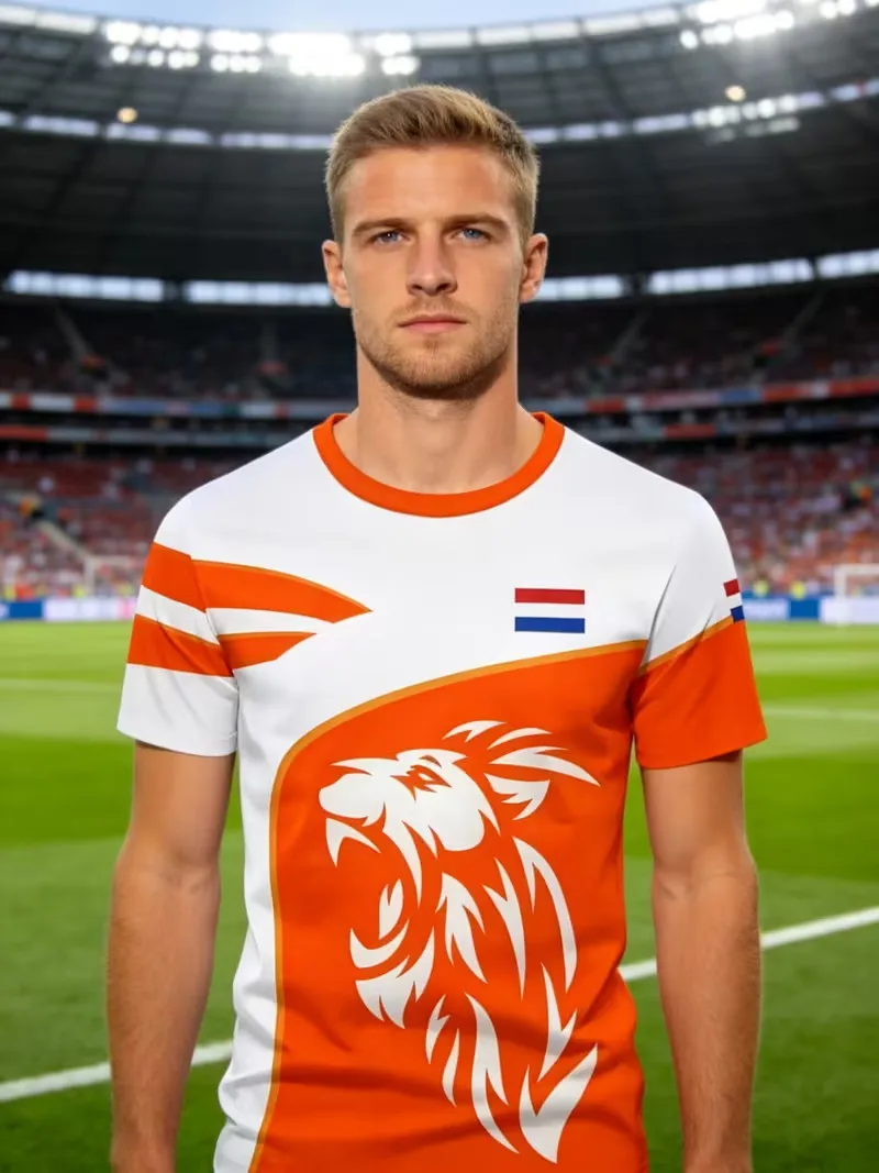 Men Netherlands Lion Graphic Soccer Jersey Summer Short Sleeve O Neck Holland National Flag Print Sports Football T Shirts