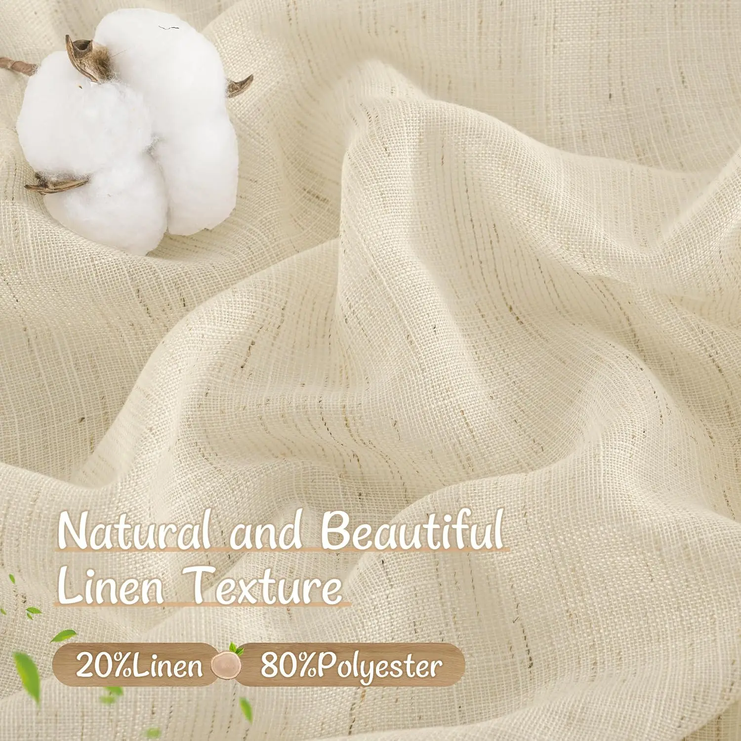 Natural Ivory Semi Sheer Linen Curtains for Bedroom, Light Filtering, Living Room Panels, Neutral Drapes, Farmhouse
