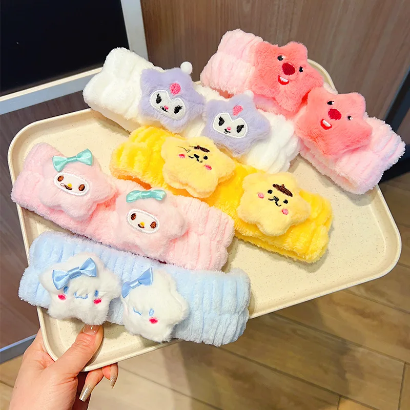 Nueva linda estrella de Miniso Kulomi, banda para el pelo de felpa con forma de corazón para niña, tocado, diadema de maquillaje, diadema para lavar la cara para mujer