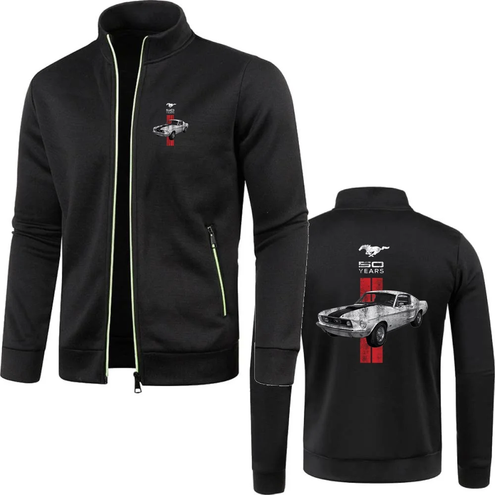 MenS Sweatshirts Zipper Jackets Fleece Tracksuit Ford Mustang Mustang 50 Years Classic Car Logo Knitted Jersey Sportwear Clothe