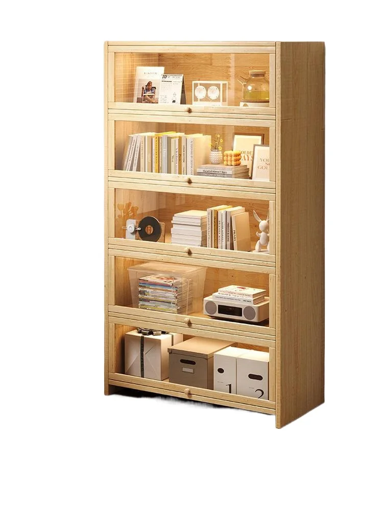 All solid wood bookcase, children's dust-proof display cabinet, locker integrated with wall storage, floor-to-ceiling household