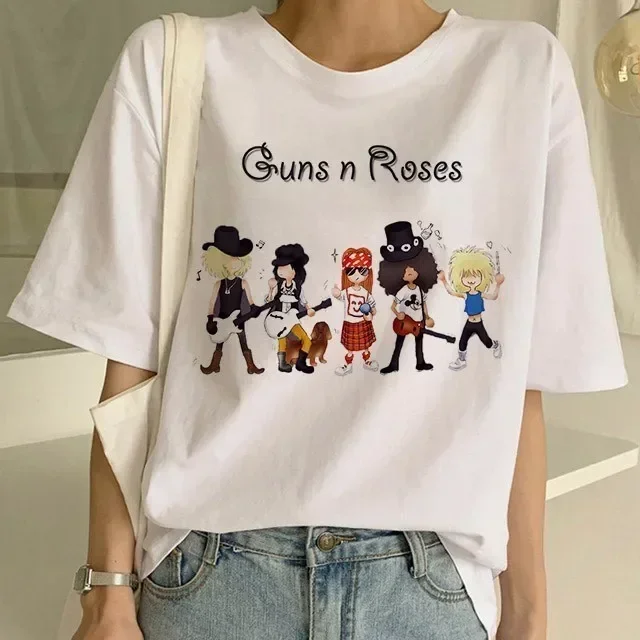 Mode Punk T-Shirt Guns N Roses T-Shirt femmes blanc T-Shirt Street Rock haut pour femme pistolet N Roses impression robe Hip Hop t-shirts