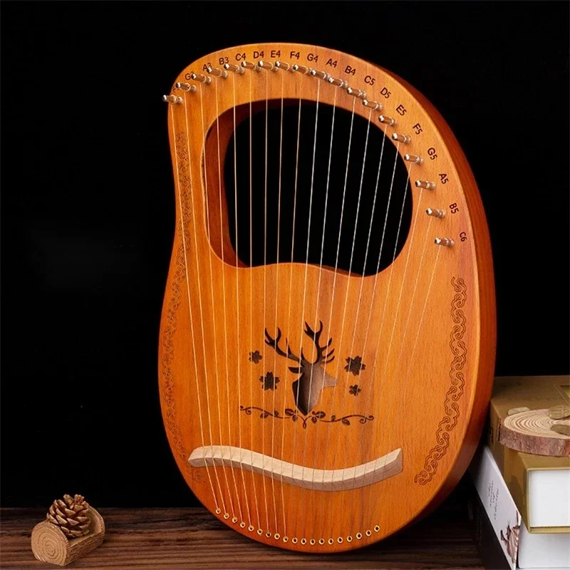 Wooden Mahogany Lyre 19 Strings Harp Musical Instrument With Tuning Tool Gifts For Classical Music Lovers Beginner Easy To Learn