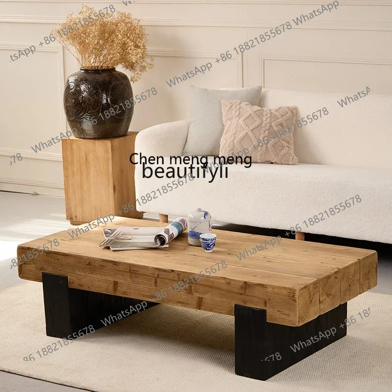 

xz1Wabi Silent Wind Solid Wood Coffee Table Living Room Log Square Tea Table Home Homestay Retro Low Table