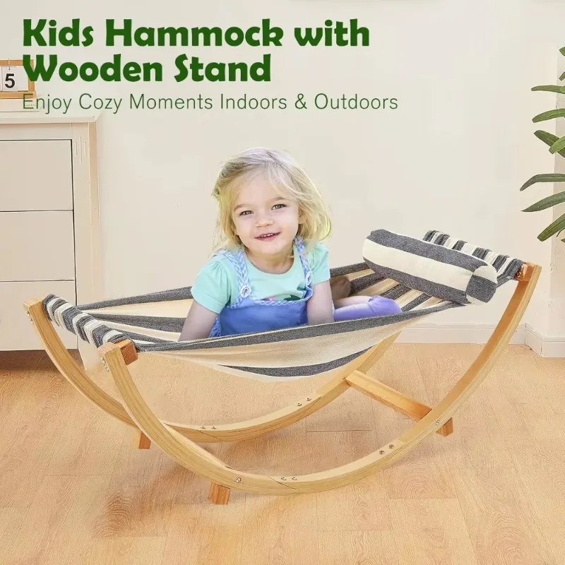 

110lbs Capacity Wooden Rocking Chair for Kids 3-5 Years, Hammock with Stable Structure, CPC Certified Hammock