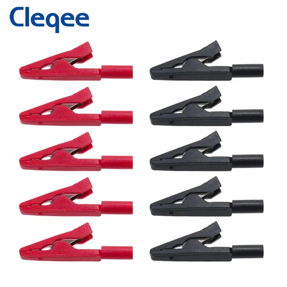 Cleqee P2009 Full Insulated Mini Alligator Clip with 2mm Socket Crocodile Clip to 2mm Test Probe Banana Plug Jack 6 Colors