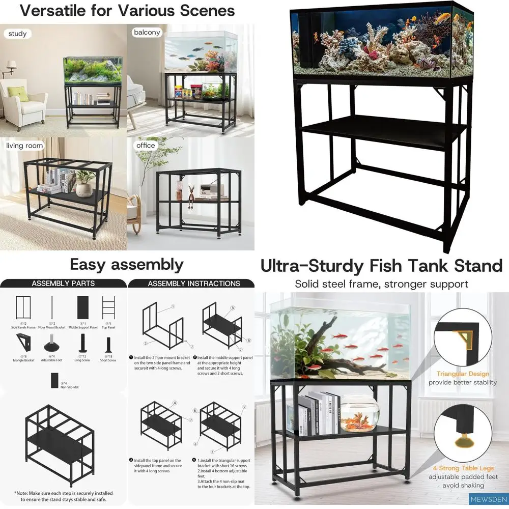 

Heavy-Duty 40 Gallon Metal Stand for Aquariums, Reptiles, and Breeding Tanks with 660 lbs Capacity and 2-Tier Storage (Black, 36