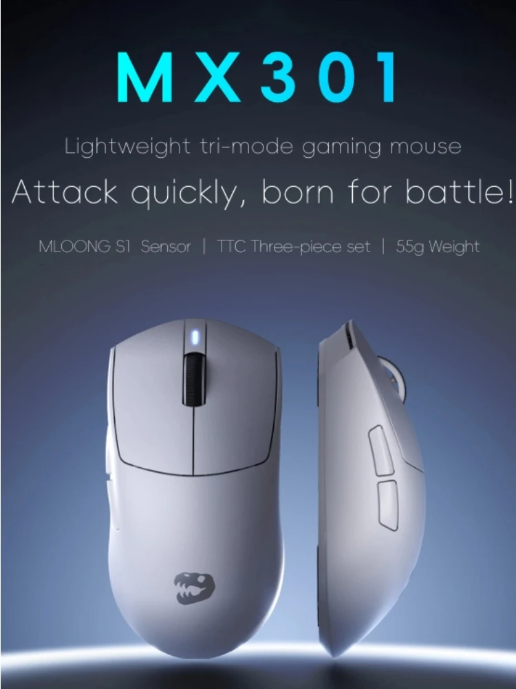 

MX301 Mloong Lite Игровая мышь Ofiice 500 мАч 3-режимный MLOONG S1 Эксклюзивный датчик TTC 1000 Гц 140 Гц Длительный срок службы 55 г Вес Подарок