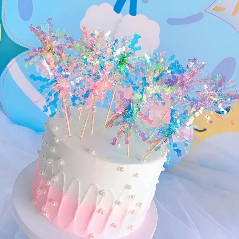 Creative Colorful Cake Decoration Surrounding Ins Colorful Rainsilk Cake Plugin Birthday Dress Baking Insert Pack of 5 cards