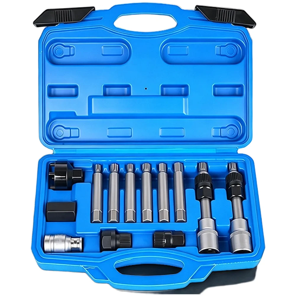 Press Fit Remover Alternator Pulley Tool 13-Piece Professional Set Chrome Vanadium Steel Dedicated Storage Slots