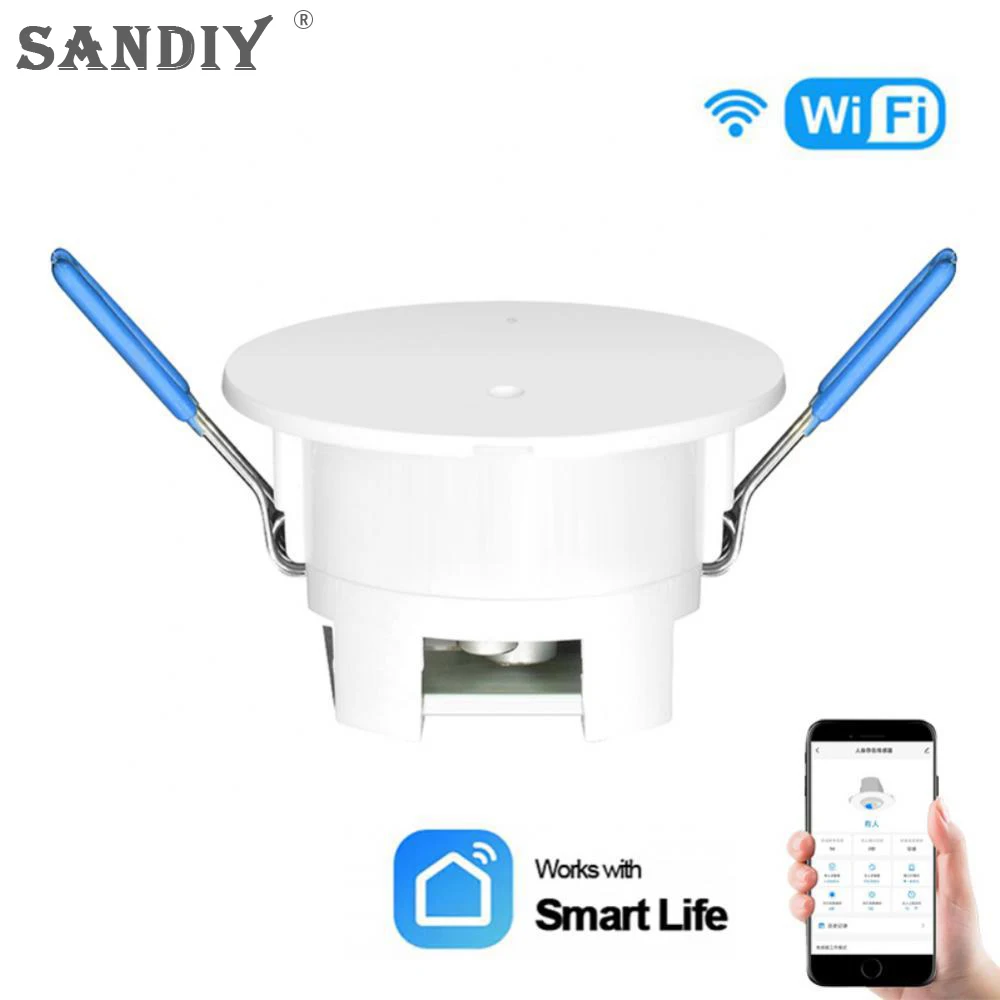 SANDIY Microwave Sensing Wifi Human Presence Motion Sensor with Luminance/Distance Detection 5/220V Smart Life Home Automation