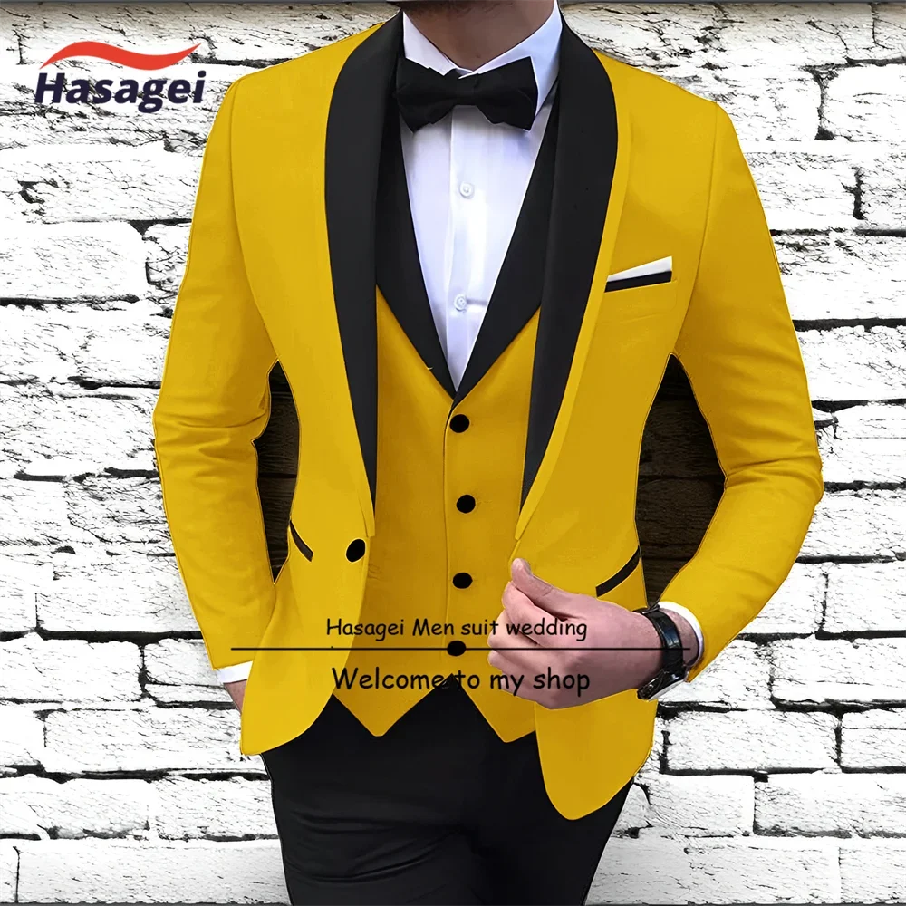 

Men Suits Slim Fit 3 Pieces Wedding Formal Business Tuxedos One Button Groom Blazer Jacket Pant Vest Bow Tie