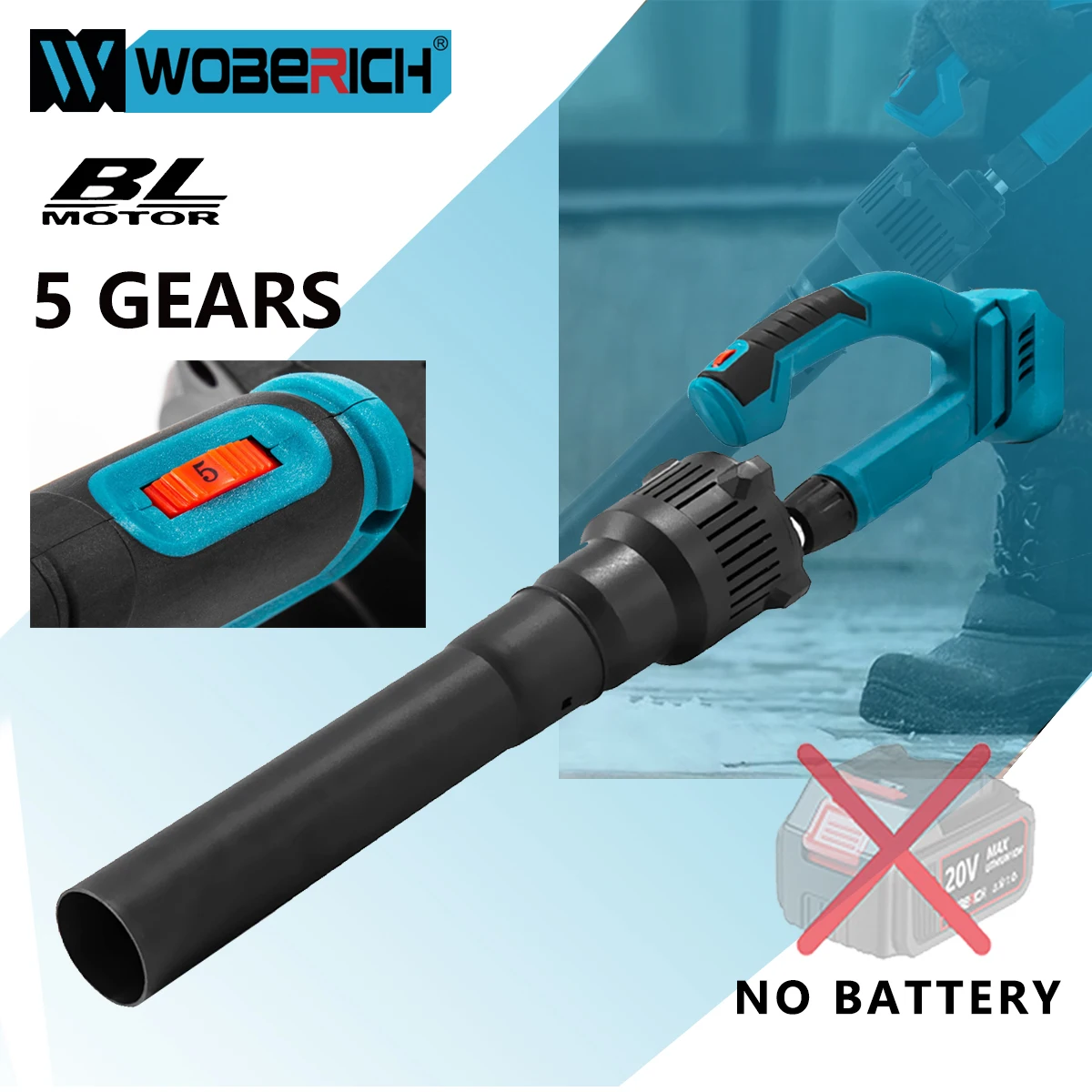 

WOBERICH Brushless Cordless leaf Blower 5-Speed Electric Air Blower Sweeper Snow Blower Garden Tools（Only body) For Makita