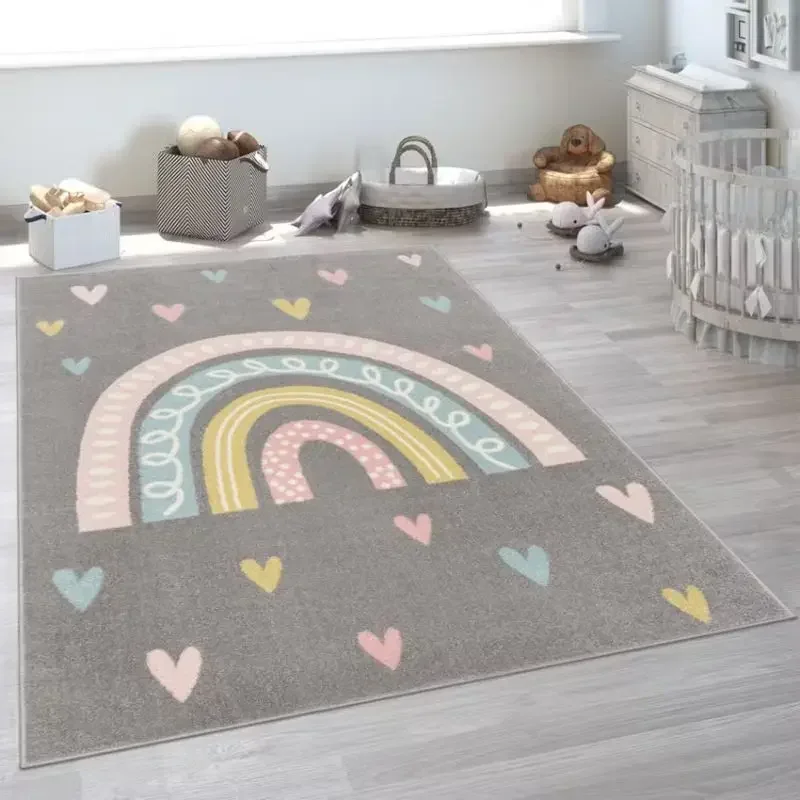 Rainbow Soft Bedroom Rugs for Kids Cute Heart Plush Nursery Play Mat Children Fluffy Carpet for Living Room Baby Floor Mat ковер