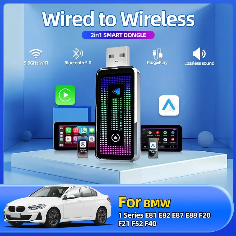

2in1 Wireless CarPlay Android Auto Wireless Smart Dongle Mini Box Plug And Play For BMW 1 Series E81 E82 E87 E88 F20 F21 F52 F40