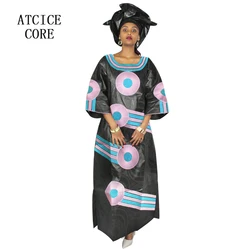 African Dresses For Woman Bazin Riche Computer Emboridery Long Dress With Scarf
