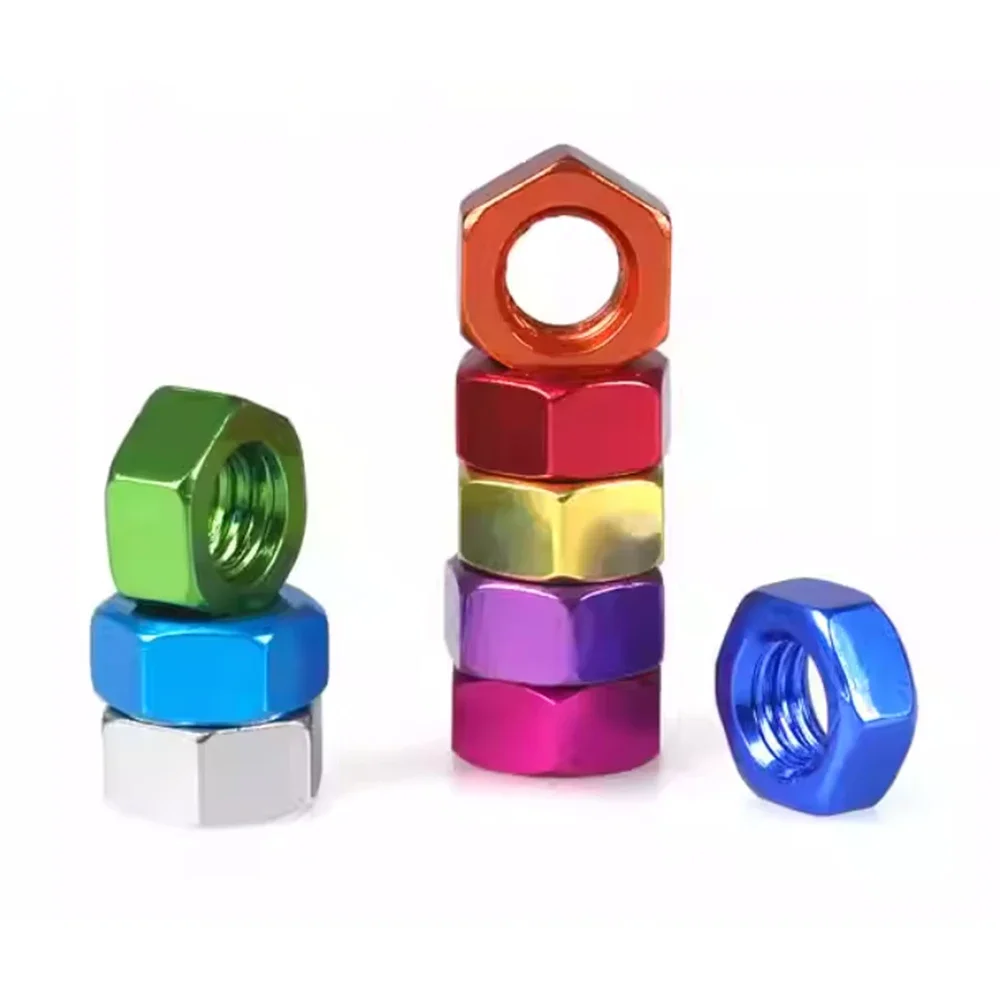 10pcs 6061 Aluminum Alloy Hexagonal Thin Nut M3 M4 M5 M6 Color Hex Fine Teeth Screw Nuts Anodized Fastener