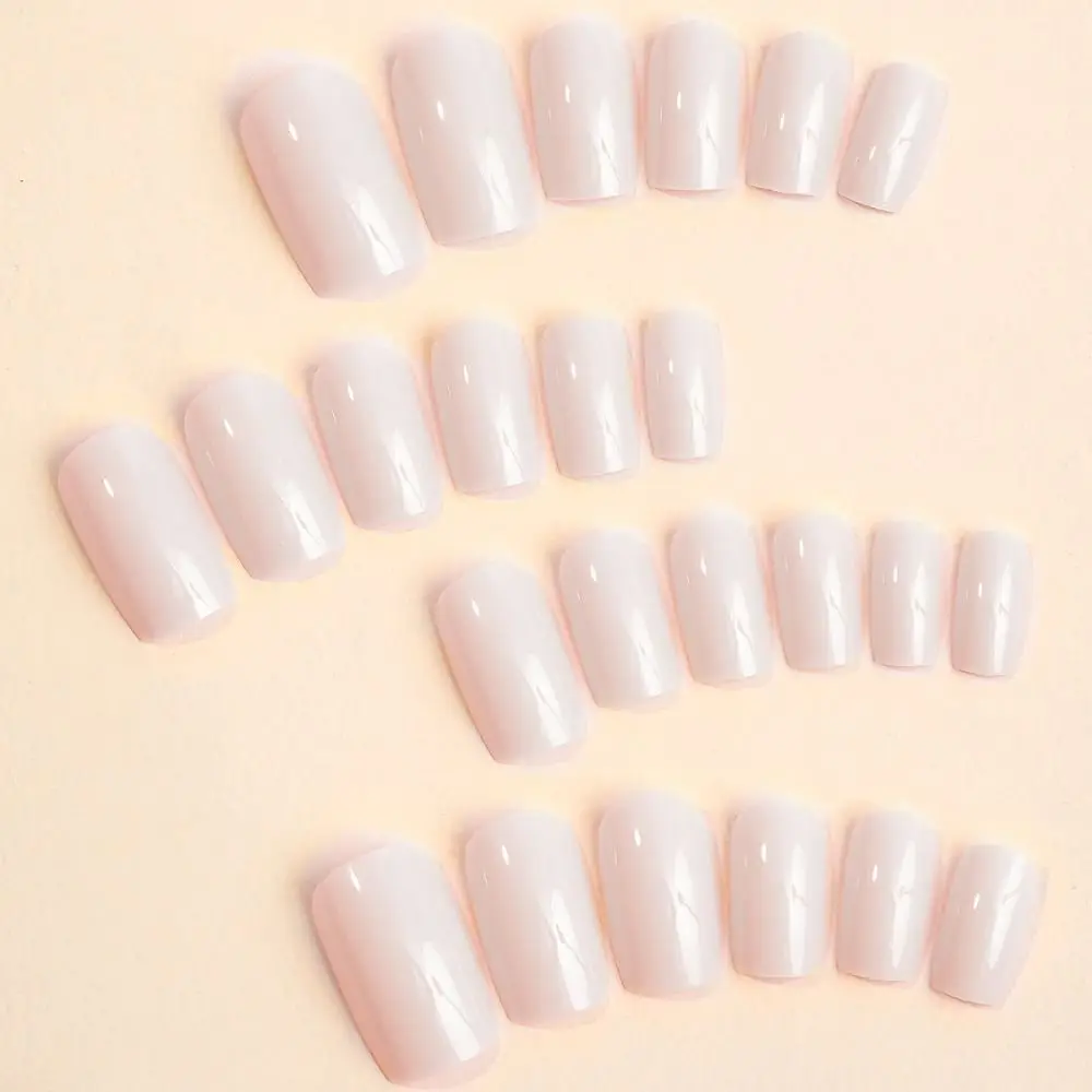 Fashion Wearable Manicure French Fake Nails Medium Length Full Cover Press on Nails Pure Color Square Head Nail Tips Women