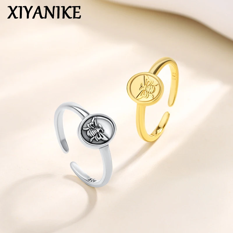 XIYANIKE Glossy Oval Bee Cuff Finger Rings For Women Girl Korean Fashion New Jewelry Lady Gift Party Birthday anillos mujer