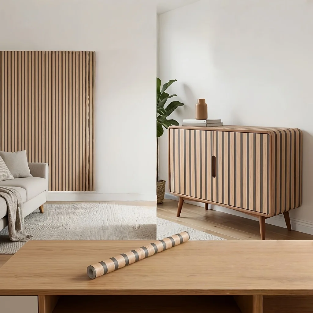 Wood Grille Self-Adhesive Wallpaper PVC Wall Sticker Self-Adhesive Easy to Tear Paste Removable Living Room Bedroom Background