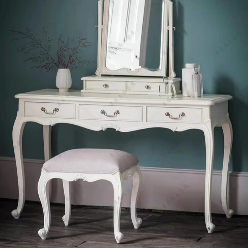 Solid wood oak dresser and makeup stool set makeup mirror suitable for small space bedrooms