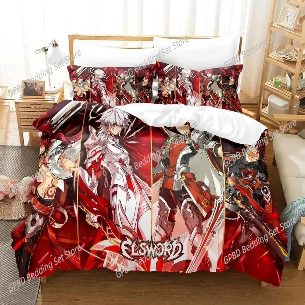 3D Print Anime Game Elsword Comfortable Duvet Quilt Cover Pillowcase Bedding Set Children Bedroom Decoration Home Textile