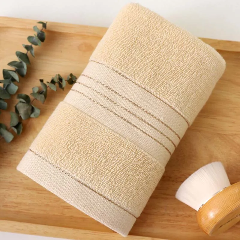 TILONDEX 100% Cotton Beige Face Towel Golden Stripe Border Soft Super Absorbent Lint Free Hotel Home Hand Towel 34×74cm Single 2