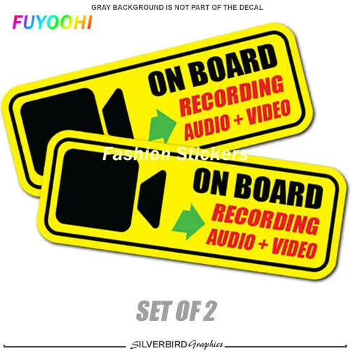 

2x Warning Car Stickers Vinyl on Board Recording Stickers Car Styling Decorative PVC Car Safety Video Audio Notification