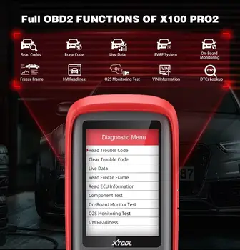 Xtool X100 Pro2 Auto Key Programmer Automobilový skener IMMO Car OBD2 Čtečka kódů Diagnostický nástroj s adaptérem EEPROM Bezplatná aktualizace 10 nejlepší prodej xtool x100 pro 2 - №3
