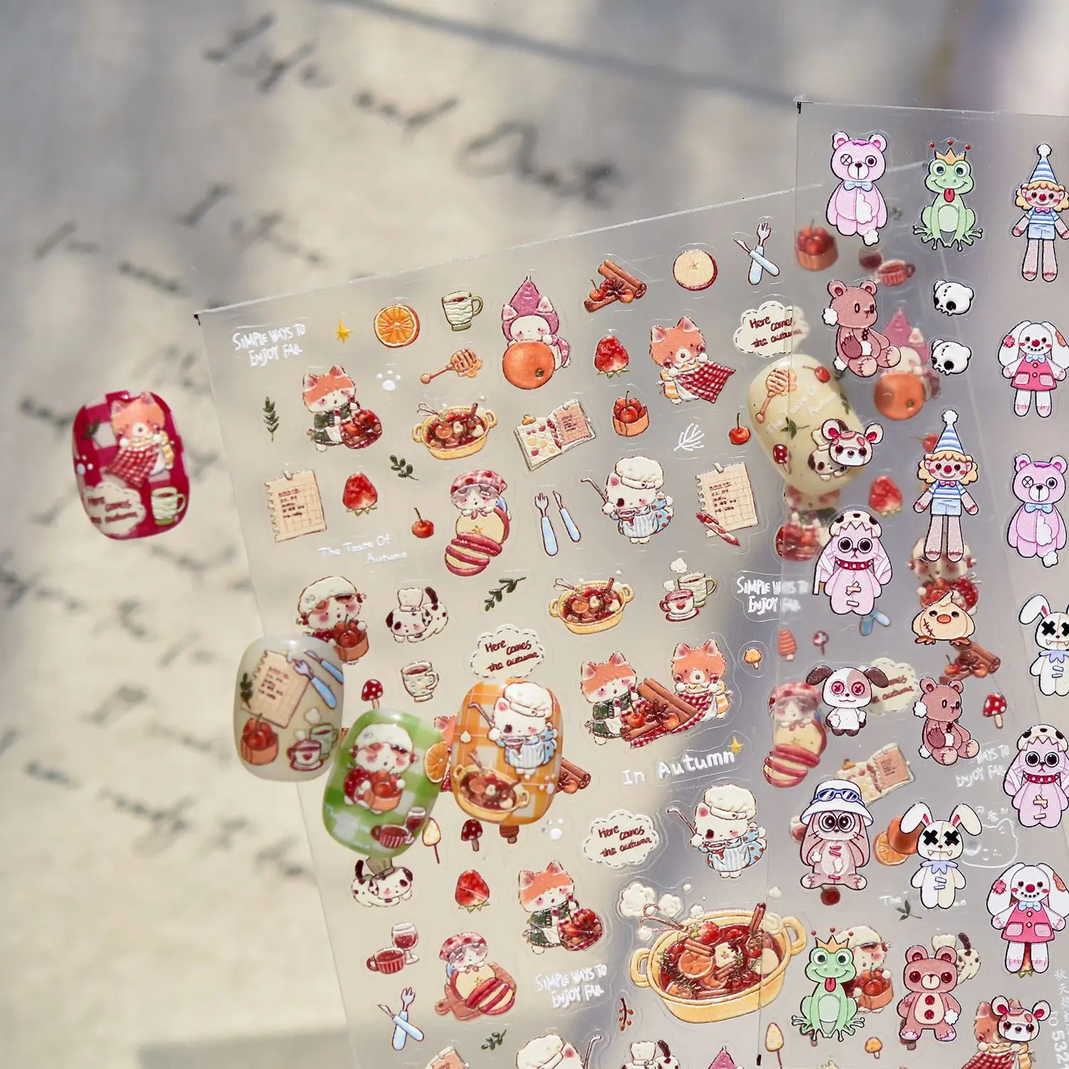 5D in rilievo carino bambola rotta adorabile orso gatto cane autunno vino rosso partito nail art adesivi decalcomanie manicure Kawaii ciondoli caldi