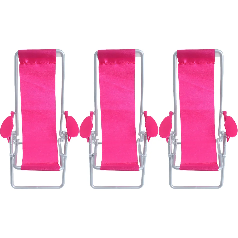 3 Pcs Mini Beach Chair Miniature Deck Micro Landscape Foldable Chairs Toys For Decoration Lounge Furniture Ornament Model
