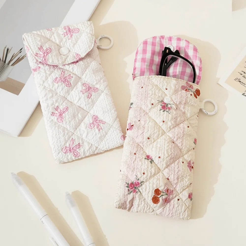

Portable Cloth Printed Glasses Bag Floral Pattern Bow Sunglasses Eyeglass Bag Korean Style Glasses Clip Cotton Glasses Case