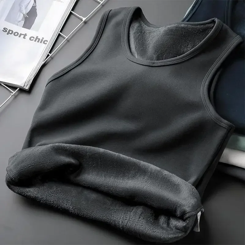 Winter-Thermoweste für Herren in Übergröße, mit Fleece gefüttert, dick, warm, ärmelloses Unterhemd, lässig – Detail 11