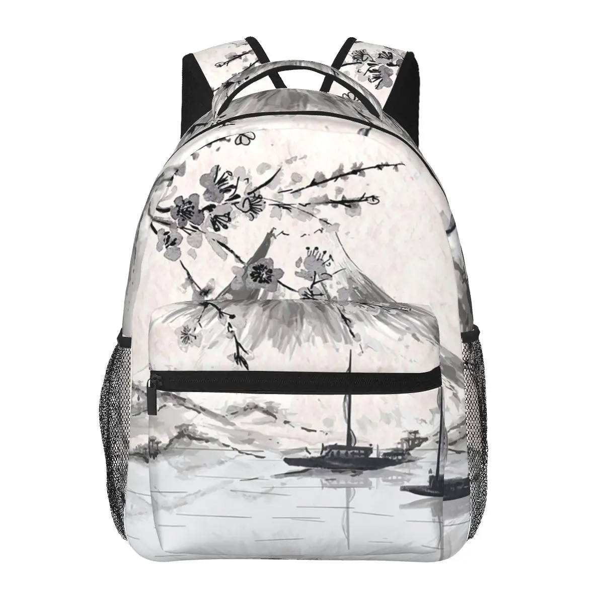 

Mountain Ink Painting And Plum Blossom Student Backpack School Bag Hiking Travel Daypack for Men Women Bookbag Shoulder Bags