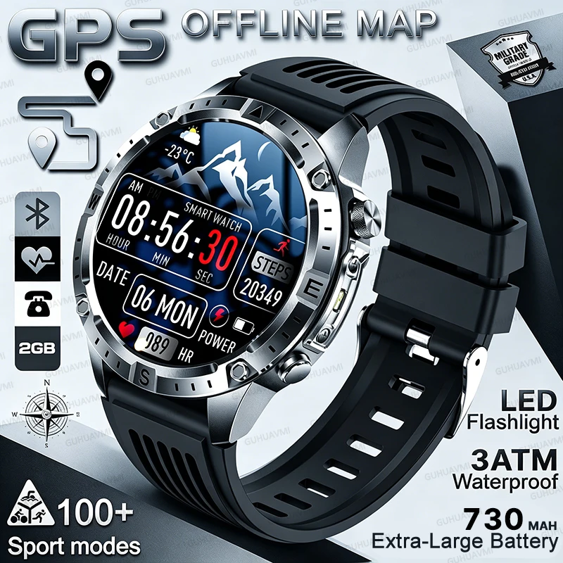 

New T-Rex3 Pro Outdoor GPS Offline Map Smart Watch Altimeter Compass 2GB Memory 30M Waterproof 730mAh Battery Men Sports Watches