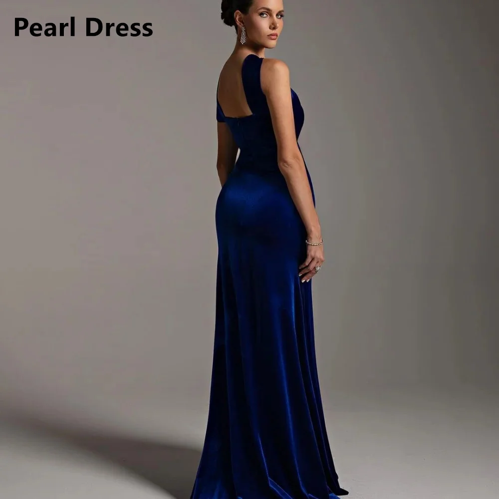 Pearl Evening Dresses for Special Occasions Velvet Fish Tail Wedding Party Dress Halter Neck Custom Made Ground Length Prom