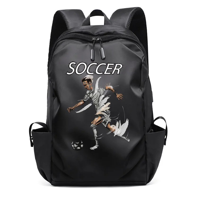 High Quality Men Soccer Football Classic Actions Printed Laptop Waterproof USB Charging Backpack Male Women School Backpack