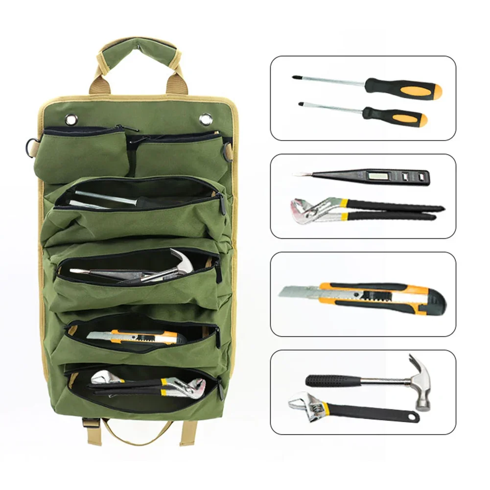 Multi-Purpose Tool Bag Portable Tool Roll Organizer Space-Saving Multi Pocket Hardware Tools Pouch Roll UP Tools Organizer Bag