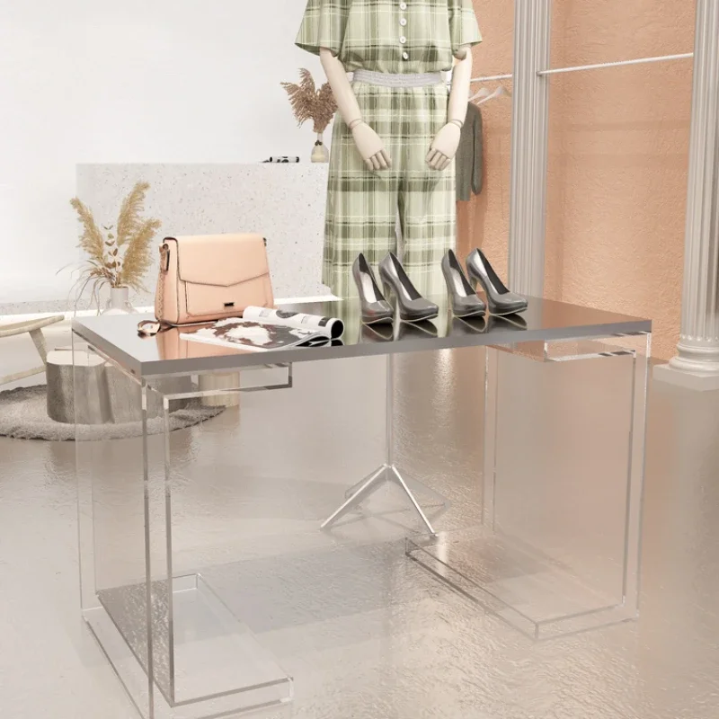 Display stand acrylic transparent flow table store stainless steel storage table shoe bag display shelf