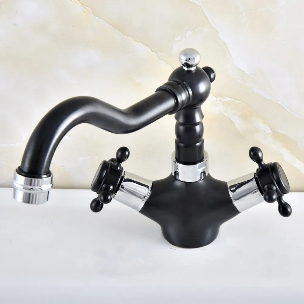 Silver Black Brass 1 Hole Deck Mount Kitchen Bathroom Sink Vessel Faucet Hot Cold Mixer Water Tap Dnf481