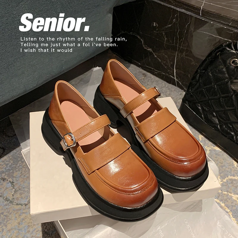 

Lolita Shoes Platform High Heels Shoes Women Pumps Cow Leather Platform Shoes Woman Round Toe Mary Jane Shoes Chunky Loafers