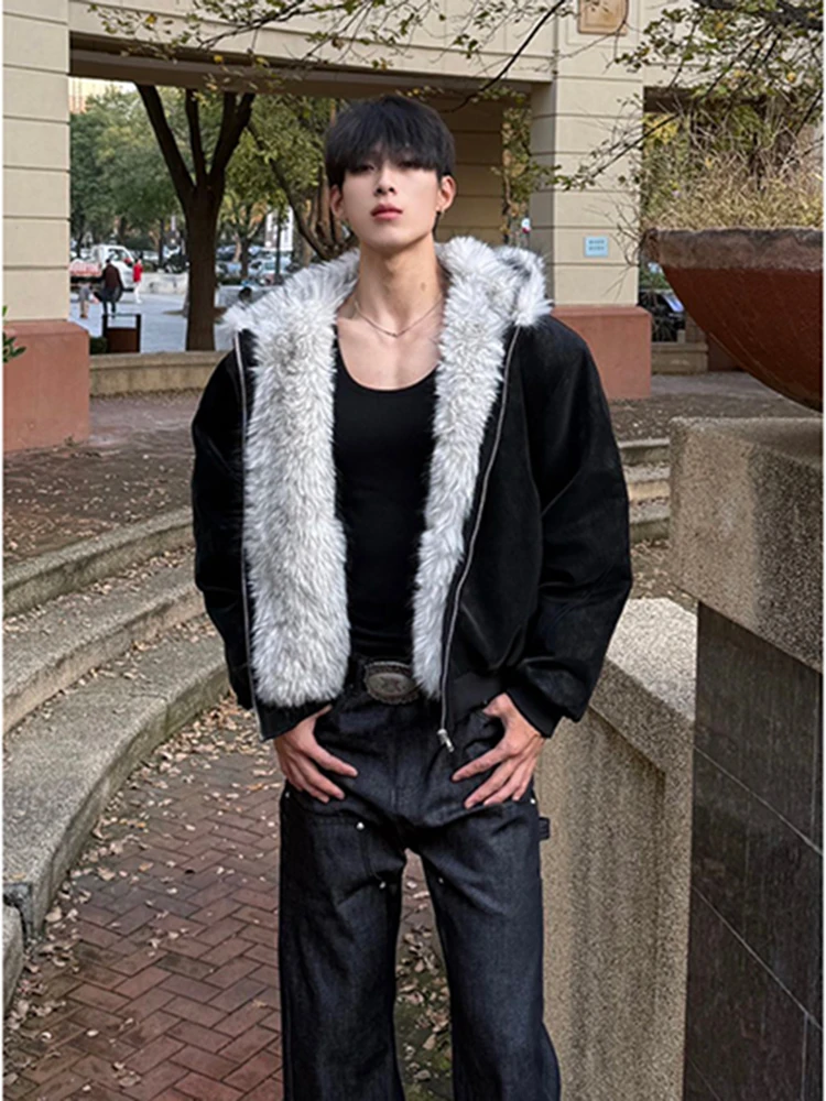 

Wolf King Mountain Eagle Jaet Thiened Winter Coat for Men And Women Warm Faux Fur Collar Hooded ort Cotton Jaet