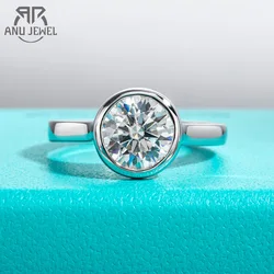 AnuJewel-anillo de compromiso de Plata de Ley 925 para mujer, sortija de boda con bisel de moissanita de Color D, 1ct/2ct/3ct, joyería al por mayor