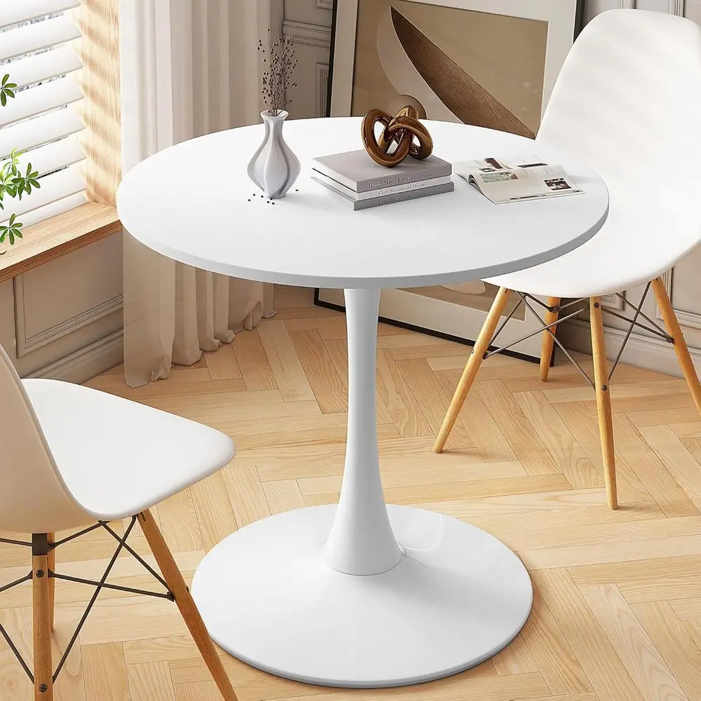 

32 Inch Round Dining Table with MDF Top and Metal Pedestal Base, Suitable for 2-4 People, Ideal for Small Spaces and Casual Coff