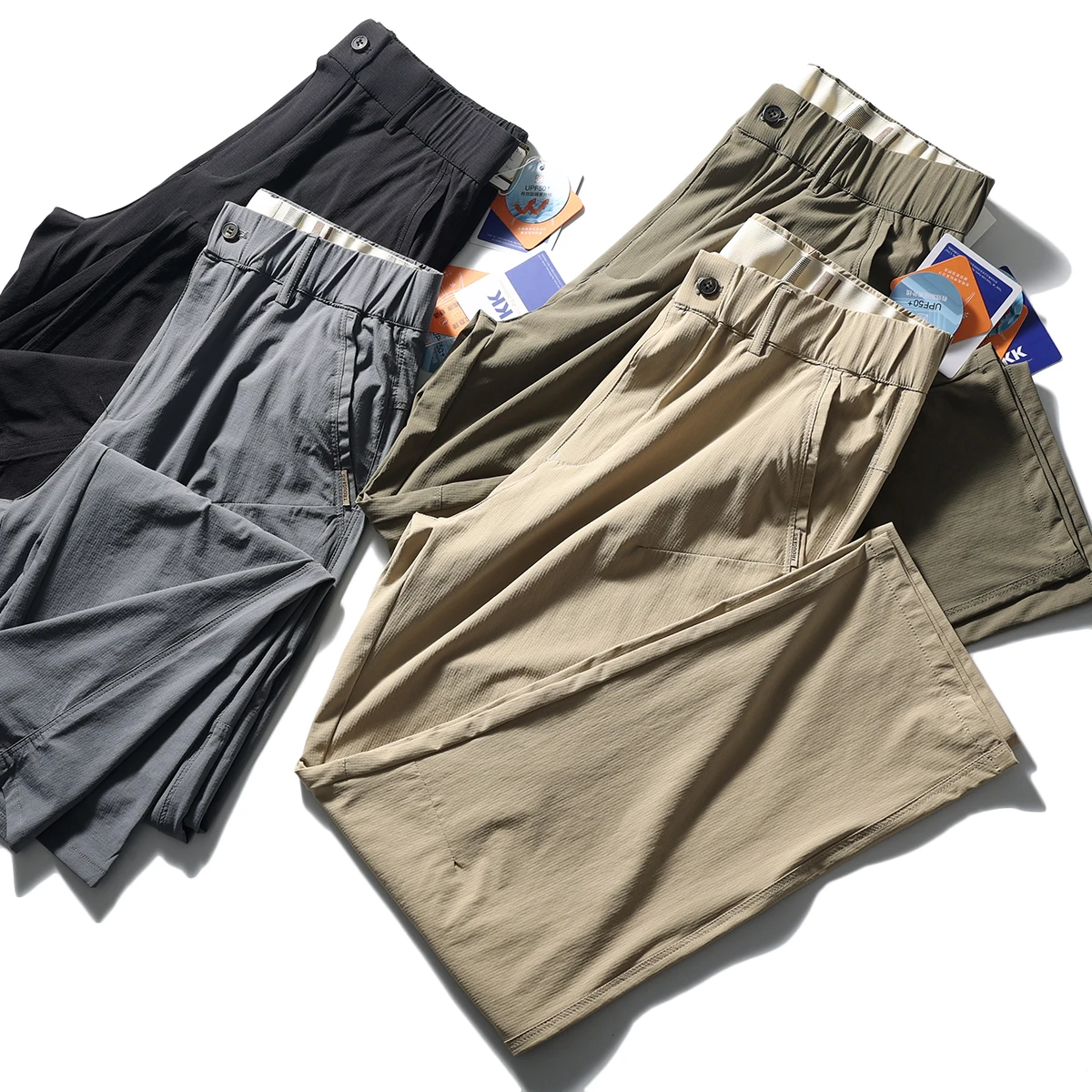 

Ultra-Thin Qui-Dry Breathable Ice Silk Casual Pants Men's Loose Straight Leg Elastic Waist Summer Faion Urban Sle Long ...