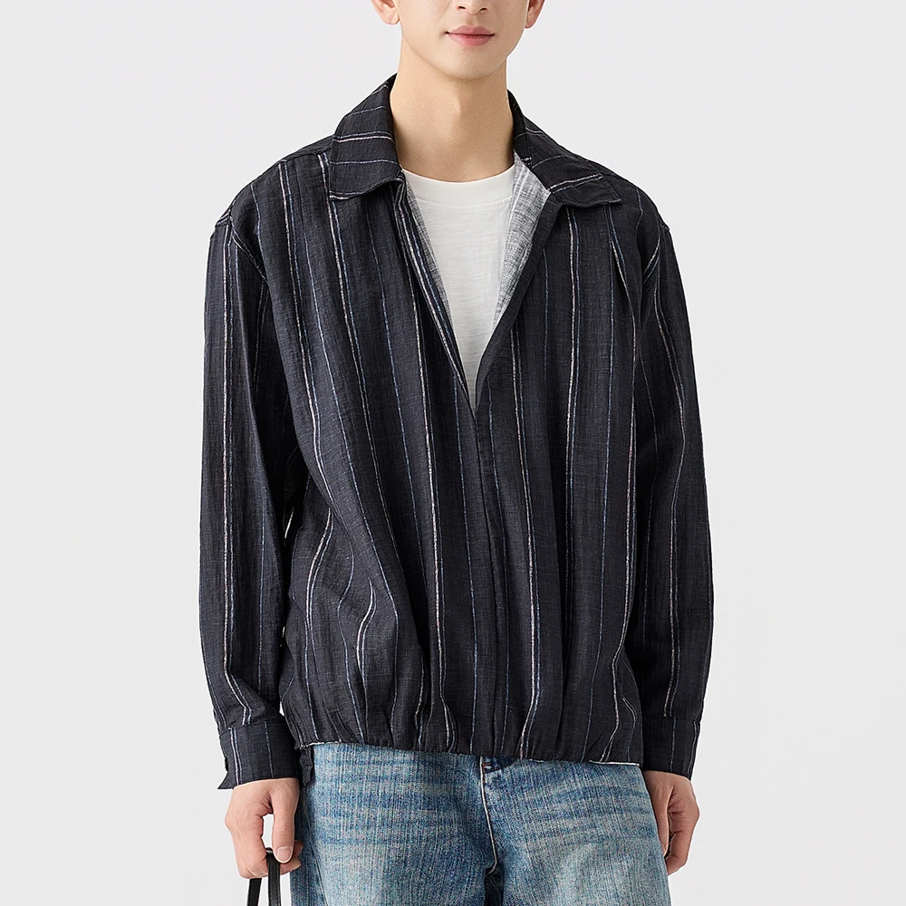 

Men Splice Fashion Long Sleeve Loose Casual Vintage Pullover Stripe Shirts Male Plus Size Cargo Shirts Blouses Tops Clothing
