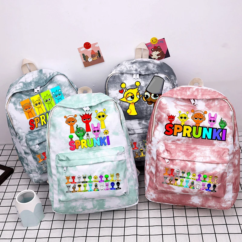 

Sprunkis Student Backpack Cartoon Anime Large Capacity Schoolbag Young Fashion Nylon Tie Dyeing Bookbag Back To School Gifts Hot