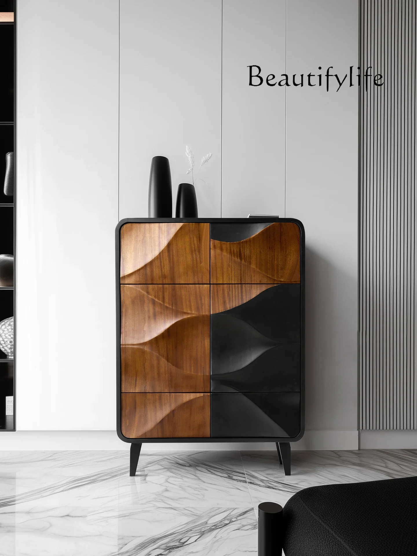 

Y Italian Design Chest Cabinet High-end Villa Living Room Porch Cabinet Walnut Storage Locker