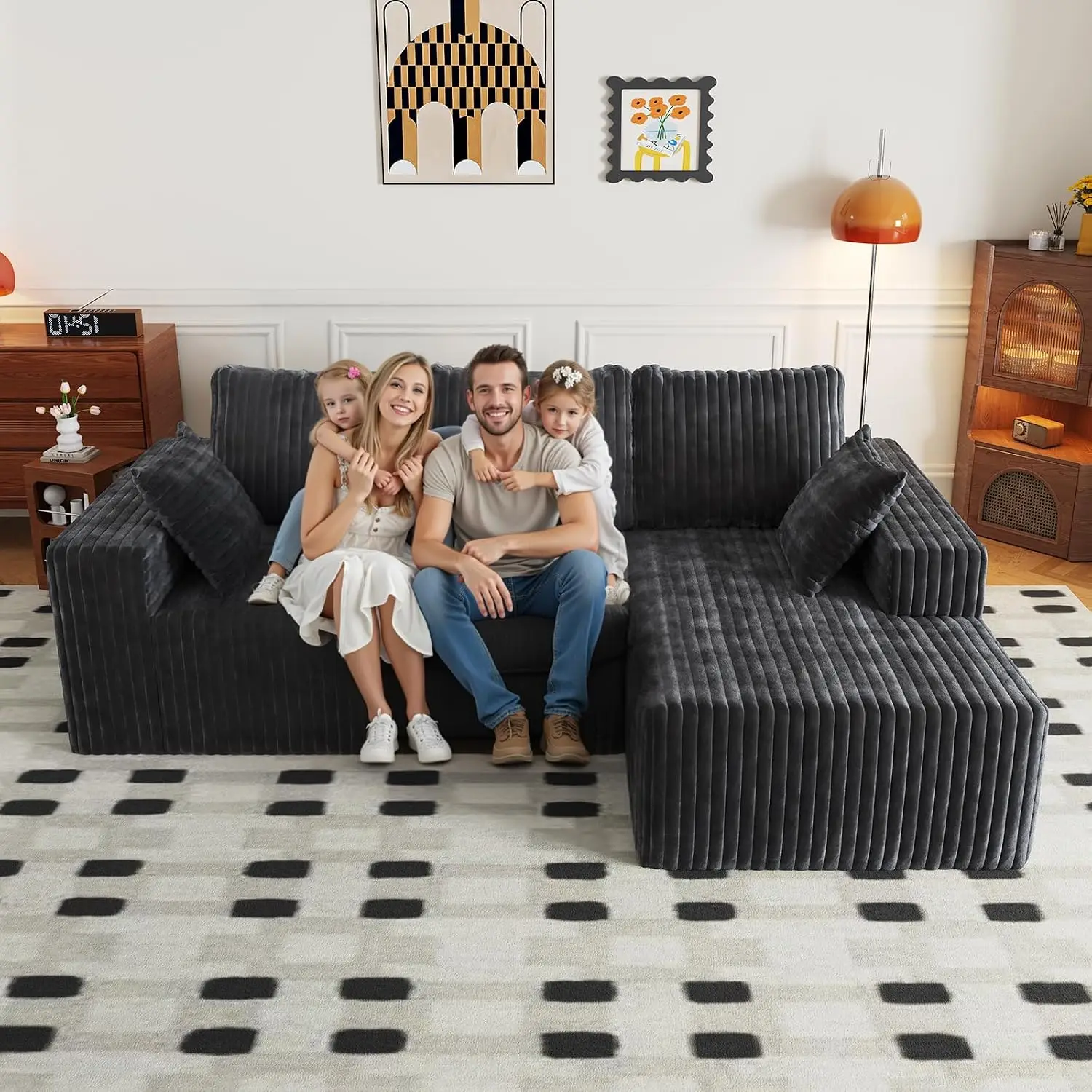 Boneless Sectional Sofa with Oversized Chaise, Modular L Shaped Deep Seat, Memory Foam 3 Seater for Living Room, Customized
